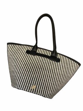 Jason Wu Black White Striped Woven Leather Trim Tote Bag